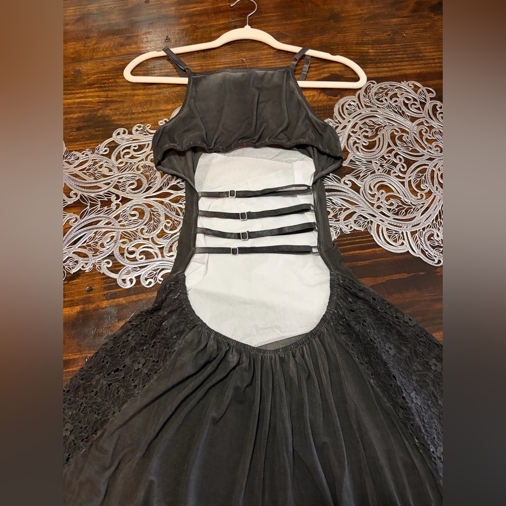 POL Open Back Multi Adjustable Strap High Low Black Dress w/ Lace